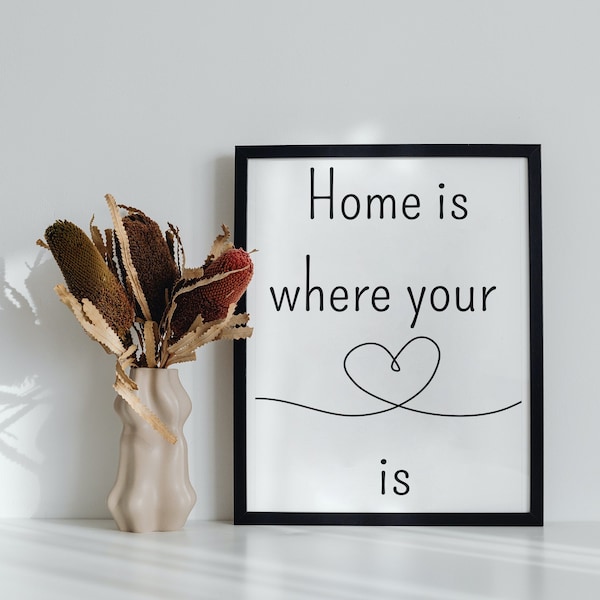 Home is where your heart is | Poster Wall Decor | Download | black white | Home |