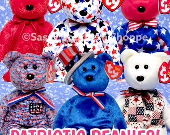 Ty Beanie Babies American PATRIOTIC Bears Eagles Dogs (Uncle Sam, Independence, Liberty, Left, Righty, Glory, Homeland, Sizzle, etc.) *MWMT*
