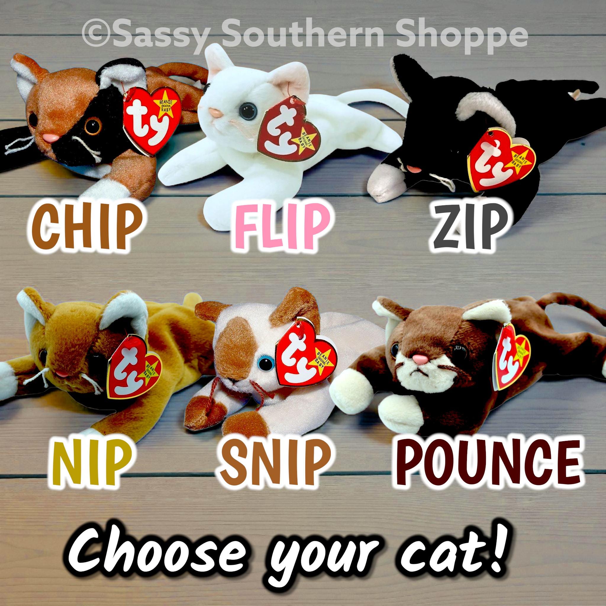 Ty BEANIE BABIES Kitty Cats Chip, Flip, Zip, Nip, Snip, Pounce