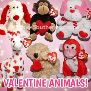 Ty Beanie Babies VALENTINE ANIMALS Giraffe, Monkey, Dog, Frog, Hedgehog, Sloth & More *MWMT*