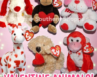 Ty Beanie Babies VALENTINE ANIMALS Giraffe, Monkey, Dog, Frog, Hedgehog, Sloth & More *MWMT*