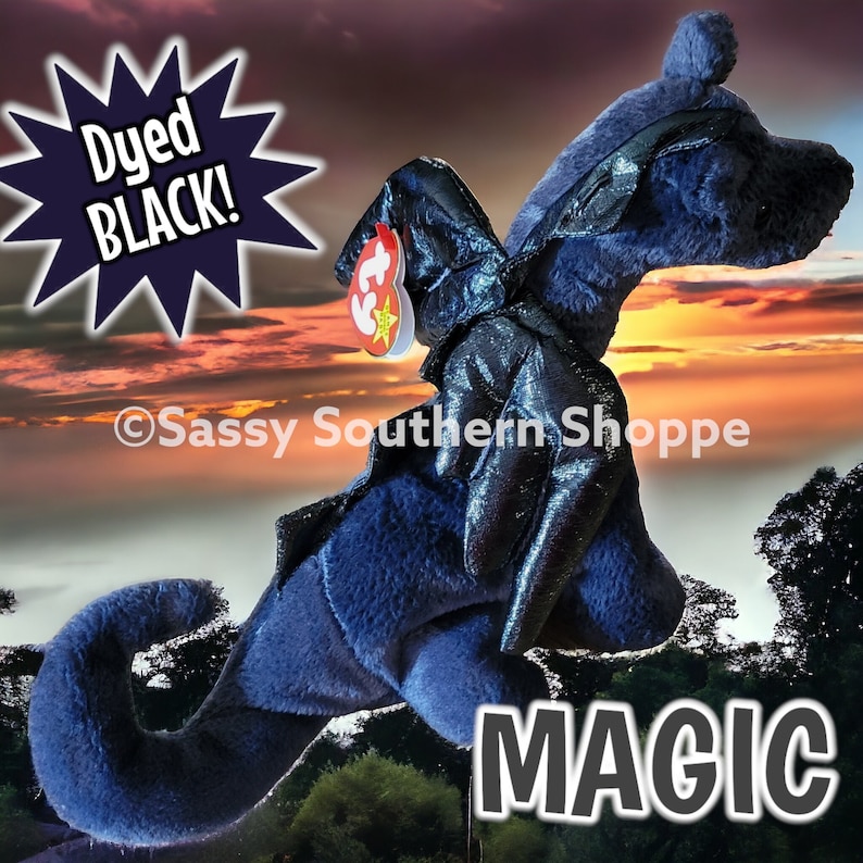 MAGIC 1995 Ty Beanie Babies (Hand-Dyed Red Orange Yellow Green Blue Turquoise Purple Black) Ty Beanie Babies Winged Dragon *MWMT* Black