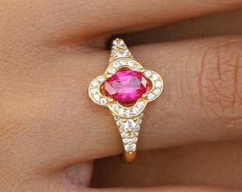 Delicate Oval Ruby Birthstone Best Friend Rings, Dainty Ruby Stone Glow Ring, July Birthstone  Ring, Oval Engagement Summer Gift