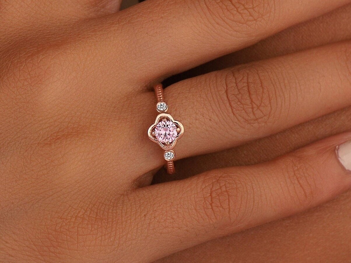 Dainty Pink Tourmaline Gold Birth Stone Ring October Birthstone