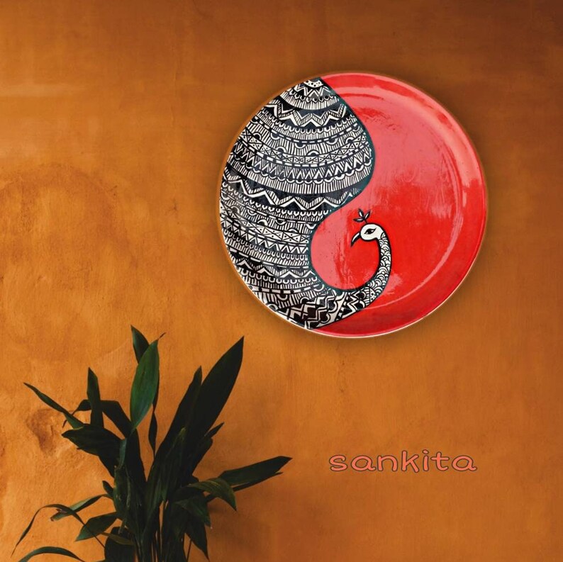 Hand Painted Peacock Wall Plates Madhubani Peacock Painting Etsy