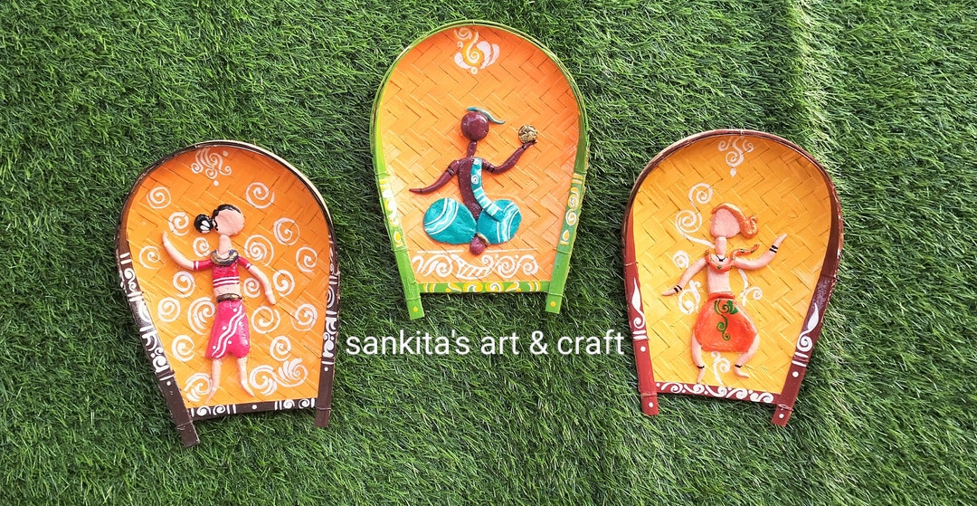 Set of 3 Hand Painted Kulo With Clay Work/ Wall Decor Art Etsy