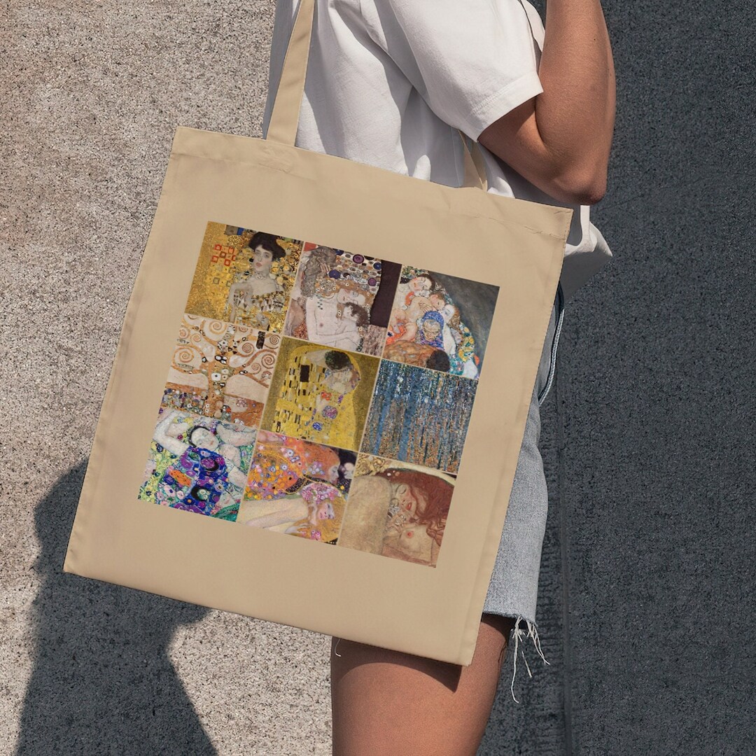 Klimt Print Pattern Leather Tote Bag