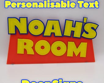 Letrero 3D personalizado con nombre para puerta – Fuente inspirada en juguetes – Decoración personalizada para dormitorio, sala de juegos y guardería – Regalo para niños y cinéfilos