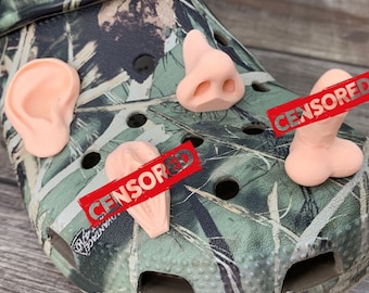 Grappige krokodillenbedelset (2x) | Bedels voor volwassenen voor schoenen – Naughty Ear, Nose & Willy Charms | Accessoires grappige klompen | Gagcadeau voor hem/haar