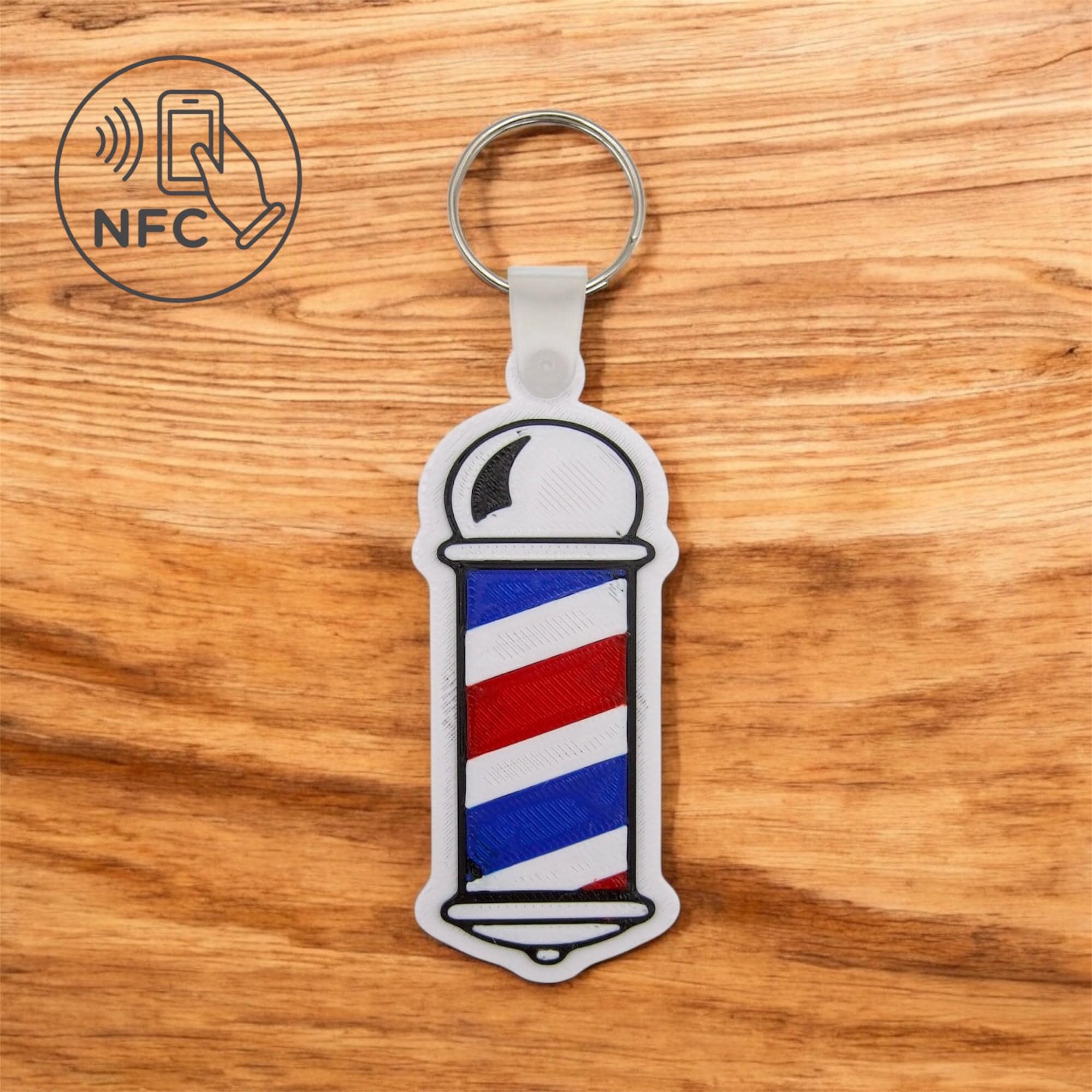 Barber Pole NFC Keyring | Custom 3D Printed Keychain | Personalised Barber Shop Accessory | Unique Gift for Barbers | NFC Tag Keychain