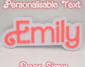 Personalised 3D Name Door Sign – Doll-Inspired Font – Custom Bedroom, Playroom, Beauty Room Decor – Gift for Girls & Kids