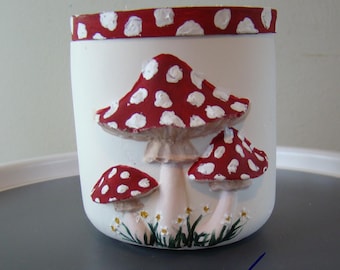 Red Spotted Toadstool Resin Jar Hand Cast White Mushroom Pot with Removable Lid
