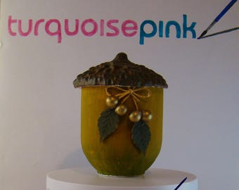 Golden Acorn Trinket Jar | Hand Cast Resin Keepsake Box with Bow & Berries