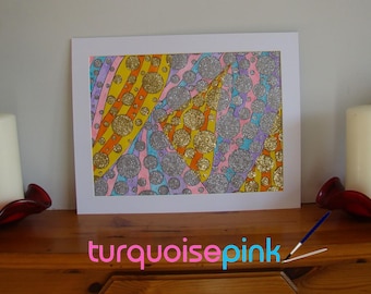 Rainbow Glitter Bubble Painting Original Art: Acrylic, Watercolor, 11x14 Matted