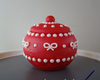 Red Pearl Bauble Trinket Jar | Handmade Plaster Ornament Pot - Second Quality, Lower Price