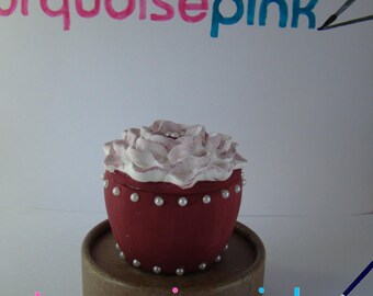 Peony Bloom Trinket Box, Pearl Decorated Maroon Keepsake, Romantic Décor Storage