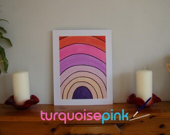 Rainbow Arches Abstract, Warm Gradient Dots, Colourful Modern Wall Art 11x14 Matted