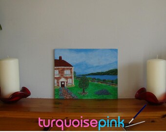 Countryside Cottage by Lake Landscape, Cozy House & Garden Wall Art, 8x10 Canvas