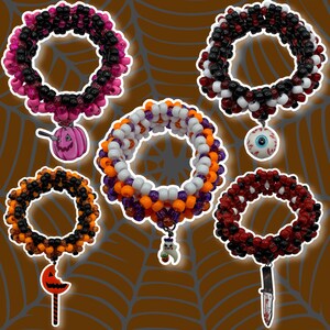 Spooky Kandi Cuffs - Halloween Charm Bead Layered Bracelets