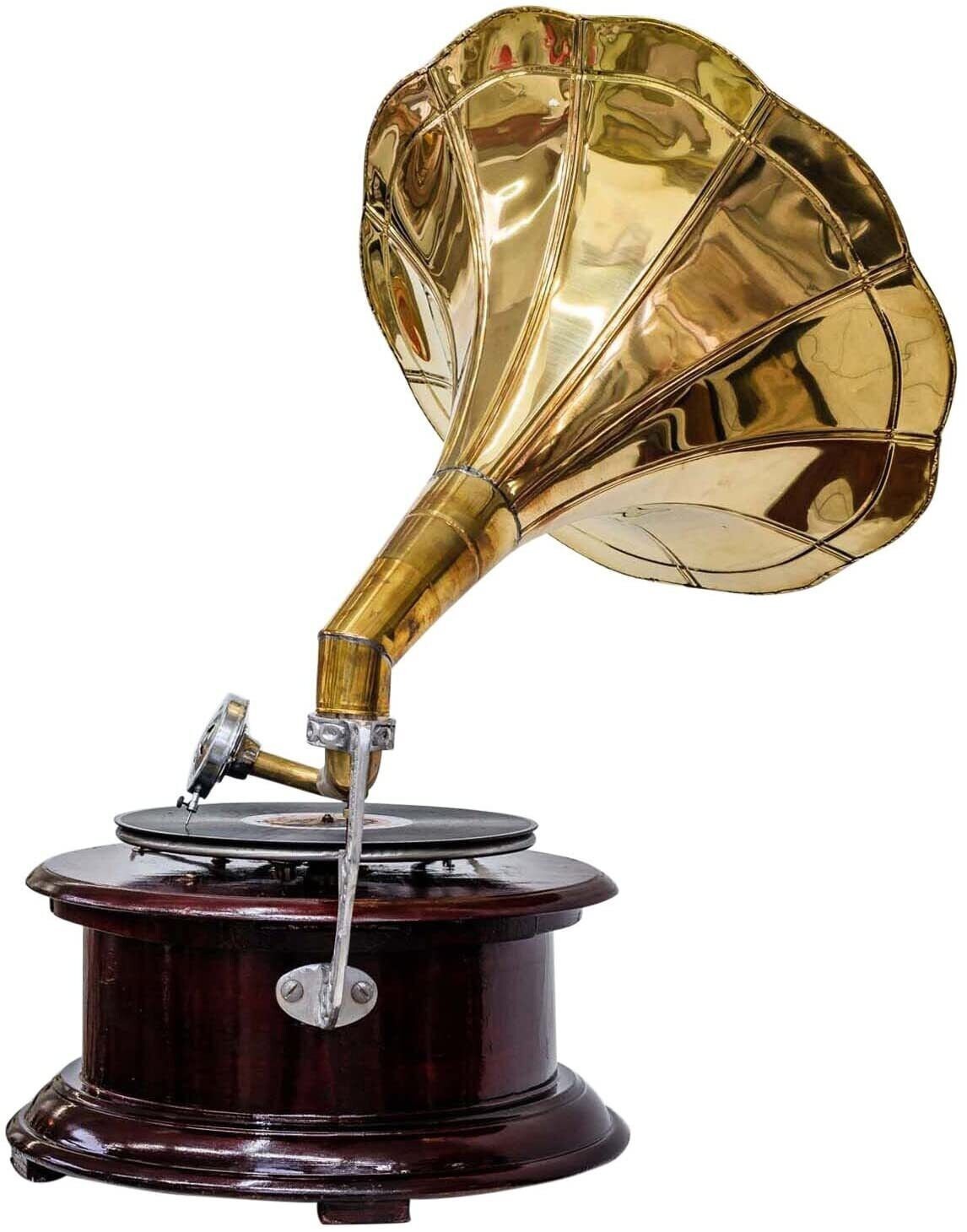Gramophone With Brass Horn Record Player 78 Rpm Vinyl Phonograph Round