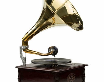 Gramophone Record Player Square With Brass Horn 78 rpm vinyl phonograph