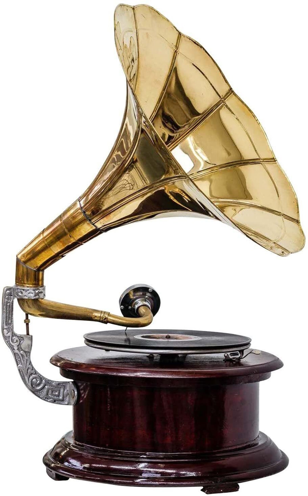 Gramophone With Brass Horn Record Player 78 Rpm Vinyl Phonograph Round