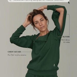 Accessible Zip Sweatshirt for Dialysis, Chemotherapy, Sepsis Treatment - PICC Line, Port, Hickman Line Access