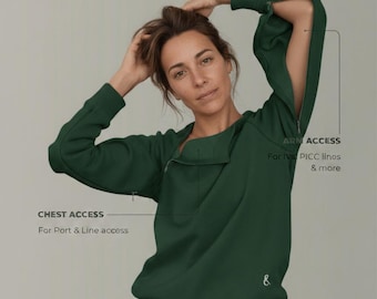 Felpa con cerniera accessibile per dialisi, chemioterapia, trattamento della sepsi - Accesso al catetere venoso centrale (PICC), al catetere venoso centrale (Port), al catetere Hickman