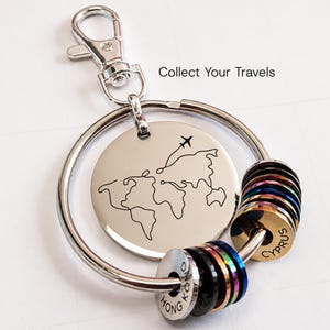 Llavero de viaje personalizado: Anillos con el nombre del país grabado, etiqueta de acero inoxidable.