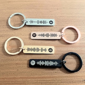 Puede incluir: Cuatro llaveros con anillos de metal de diferentes colores y etiquetas rectangulares. Cada etiqueta tiene un logotipo de Spotify y un código de barras único. Las etiquetas son plateadas, de oro rosa, doradas y negras.