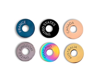 Fichas de viaje grabadas: Anillos de acero inoxidable con motivos de países, llavero coleccionable