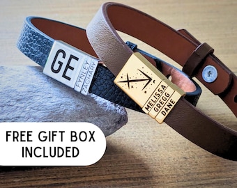 Custom Leather Bracelet with Stainless Steel Charms // Personalized Kids Names & Dates // Unique Gifts for Him or Her