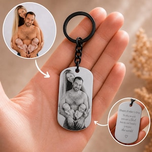 Spersonalizowany brelok z grawerowanym zdjęciem | Pamiątkowy brelok z personalizowanym zdjęciem z przodu i tekstem z tyłu