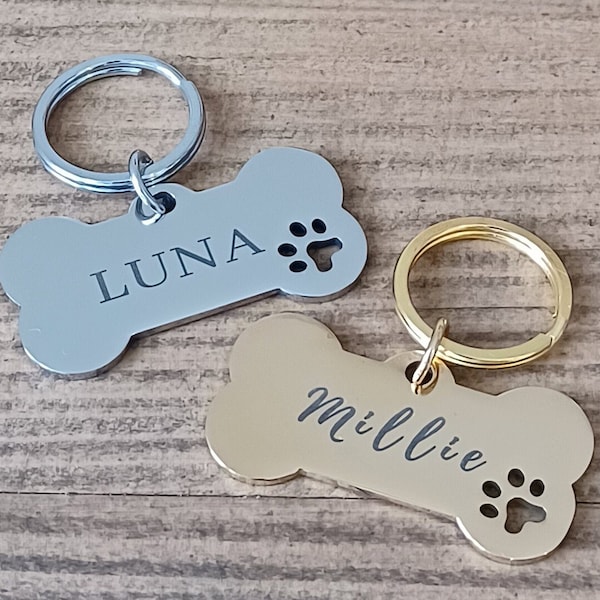 Etiqueta de mascota personalizada Etiqueta de perro personalizada Etiqueta de gato Etiqueta de collar de gato Etiqueta de identificación de gato Etiqueta de identificación de perro Etiqueta de nombre de perro Etiqueta de perro de regalo Hueso con pata