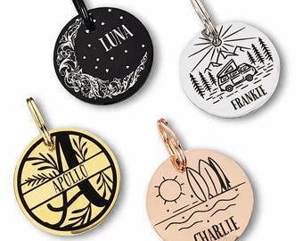 Placa de identificación personalizada para mascotas: Placa de acero inoxidable grabada a medida para perros y gatos.