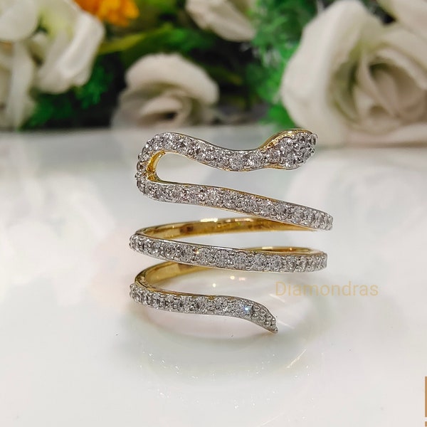 14K Solid Gold Moissanite Snake Ring| Colorless VVS Diamond Designer Ring For Woman| Personalized gift For Her | Anniversary gift Ring
