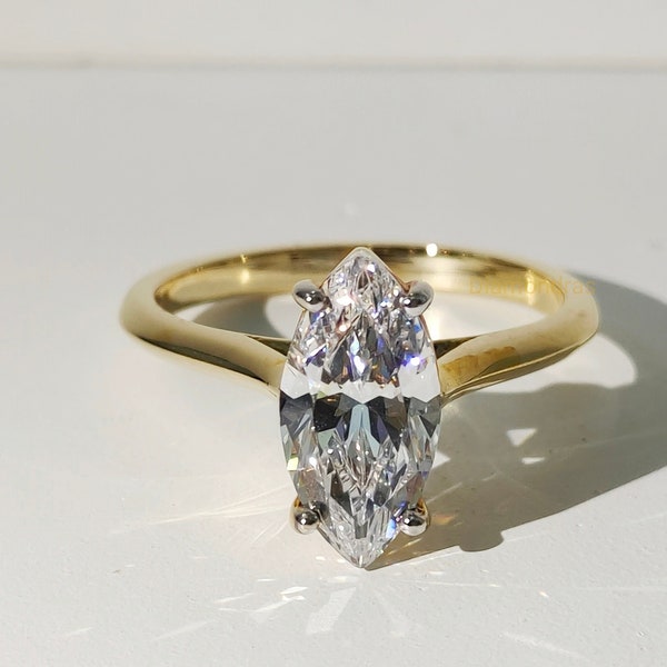 Marquise Moissanite Engagement Ring 14K Solid Gold  Hidden halo Bezel Set Wedding Ring Anniversary Gift Ring Promise Ring Gift for Her