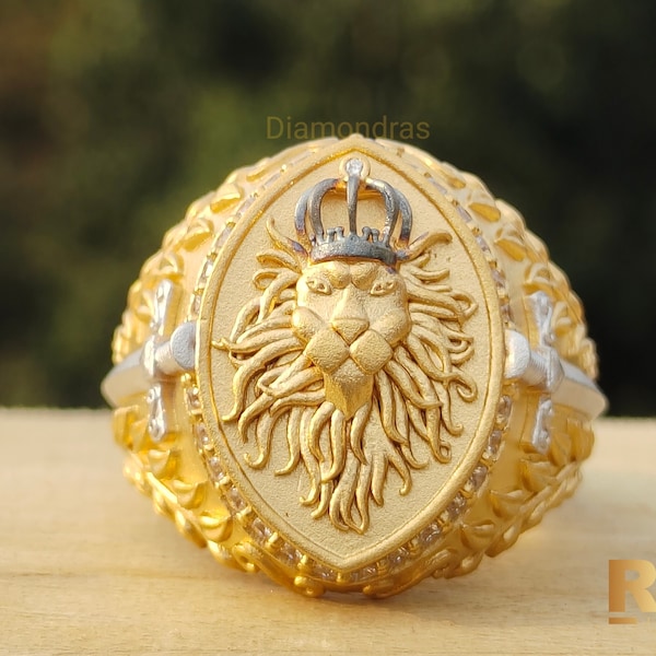 Men's Lion Head Wedding Ring - Stainless Steel With Carbon Fiber, Red CZ & Agate, Size 8-15 | AGI Certified, Gift Ready 4 thumbnail image
