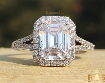 3.10 TCW Emerald Cut Colorless Moissanite Engagement Ring - Etsy