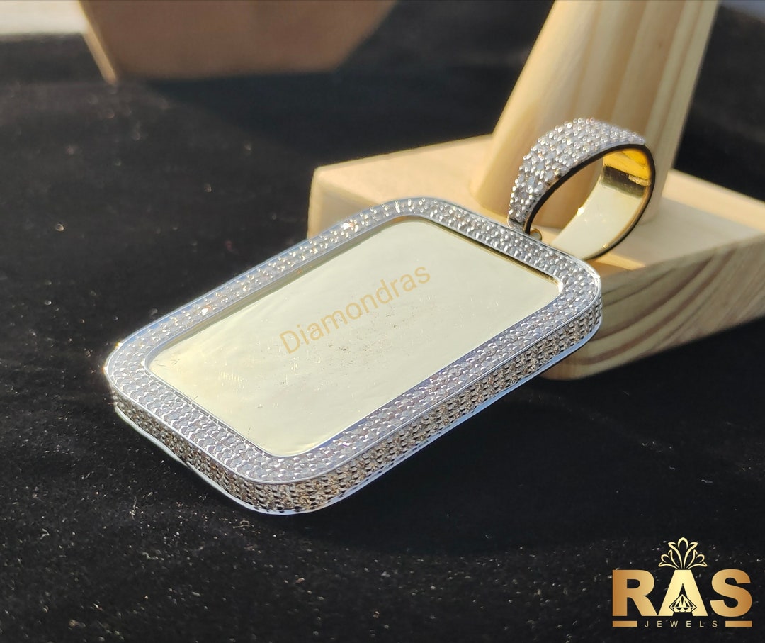 Ice Out Custom Photo Pendant, 10K Gold Memory Picture Pendant, VVS Moissanite Pendant