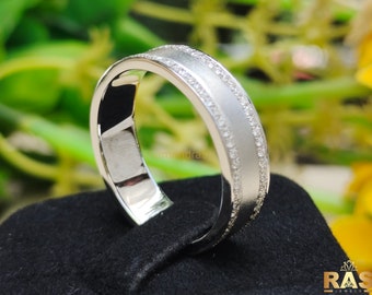 14K White Gold Men's Wedding Band Ring, Round Cut Moissanite Side Diamond Band, Eternity Band Ring For Him, Unisex Band, Anniversary gift