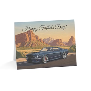 Tarjetas de felicitación, diseño de coche clásico, juego para el Día del Padre, nota personalizada, ideal para el cumpleaños de papá, Ford Mustang, 10 unidades