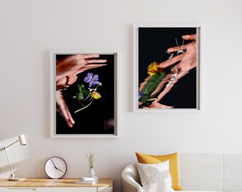 Abstract wall art, digital photography, distorted hands with flowers, 6 different designs, A4,A3,A2,A1