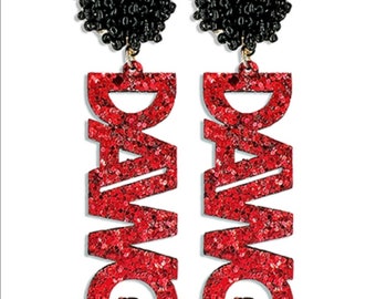 Luxury Beaded/ Glitter Acrylic/Foam Earrings- Bulldogs- Dawg