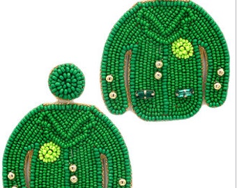 Luxury Beaded Earrings- Green Jacket