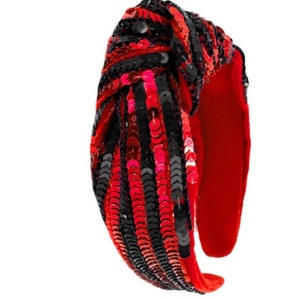 Luxury Sequin Beaded Gameday Headbands and Purse Straps- Black and Red Stripes