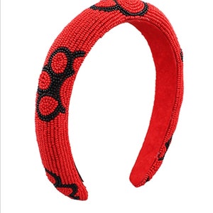 Luxury Beaded Gameday Headbands- Black and Red Hand Beaded Paw Prints/G/GA