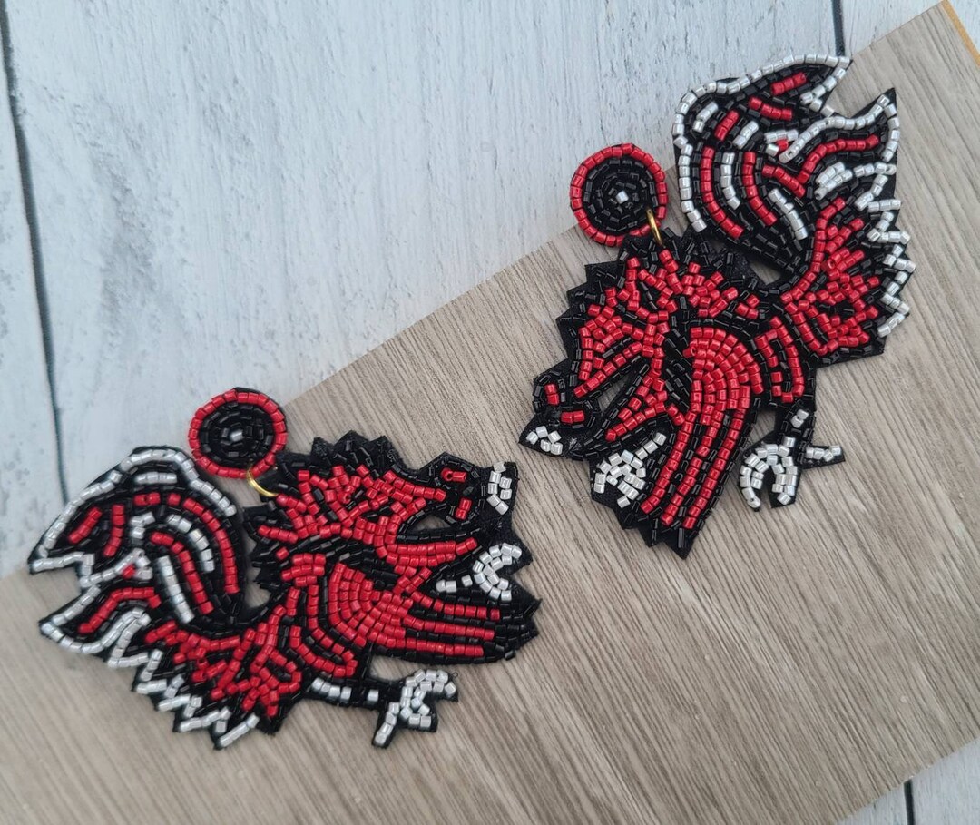 Luxury Hand Beaded Earrings Roosters/gamecocks Etsy