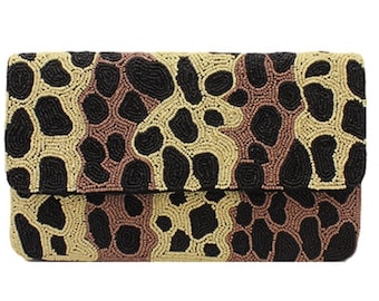 Leopard Beaded Envelope Clutch - Nero e Oro