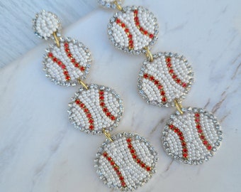 Pendientes de lujo hechos a mano con cuentas - Triple Baseballs